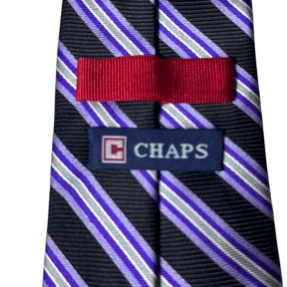 Ralph Lauren Chaps Silk Tie‎ Quiet Luxury Old Money Striped Purple Formal… - Picture 4 of 7